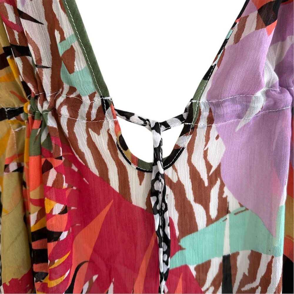 BLEU Rod Beattie Island Life Women's Tropical Chiffon Caftan Cover-Up Waist Tie - Picture 5 of 7